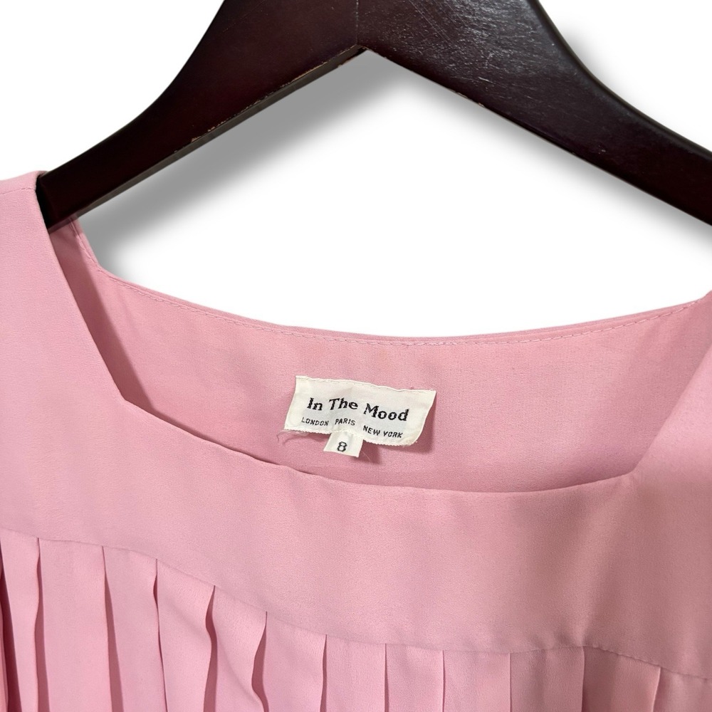 Vintage 80s In The Mood Puff Sleeve Drop Waist Midi Dress Pink Size 8‎ - 19 x 42 - Picture 6 of 6